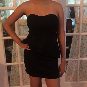 Strapless black mini dress